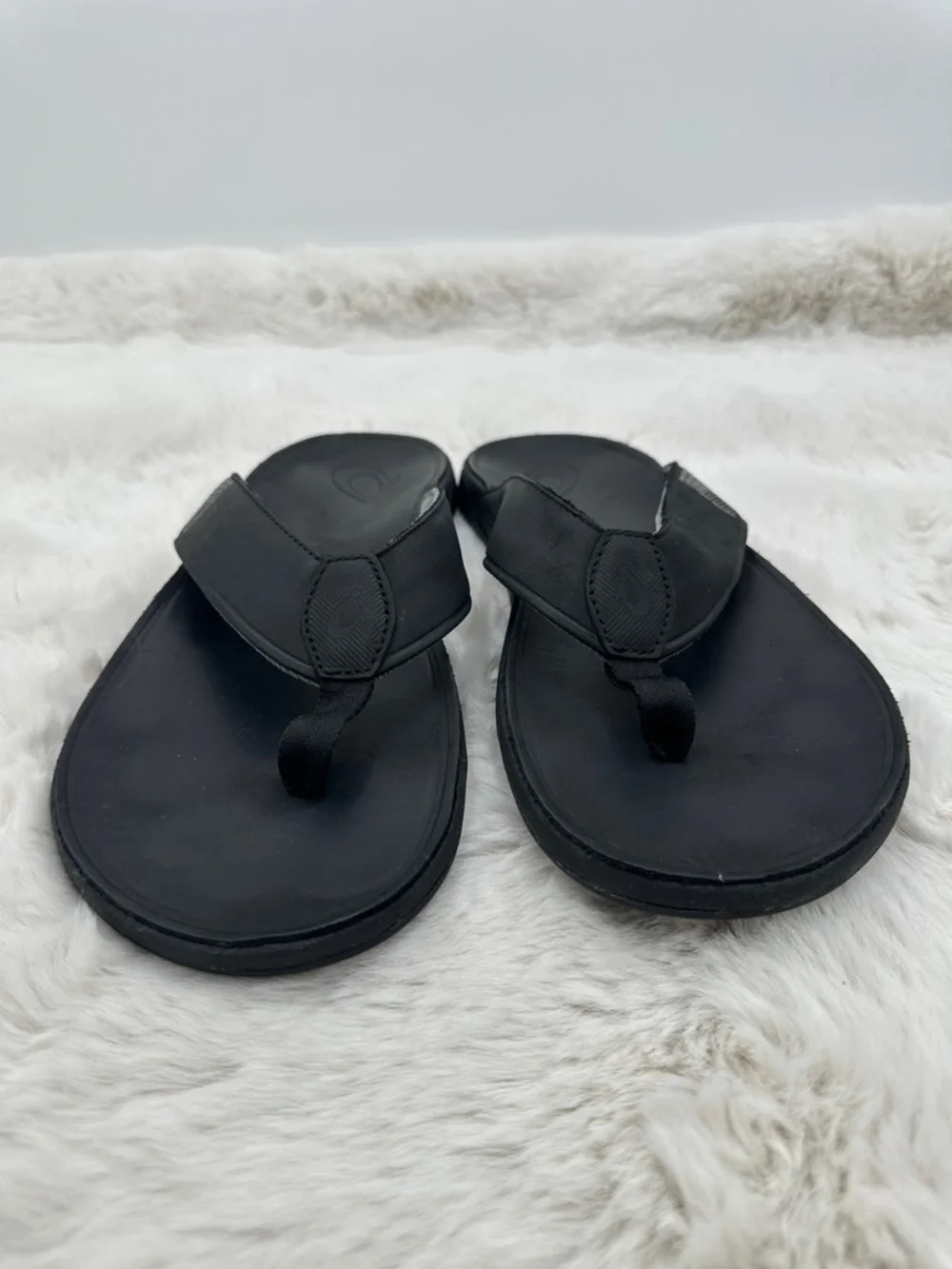 OluKai Tuahine Men’s Waterproof Leather Sandals black men’s flip flops Size 13